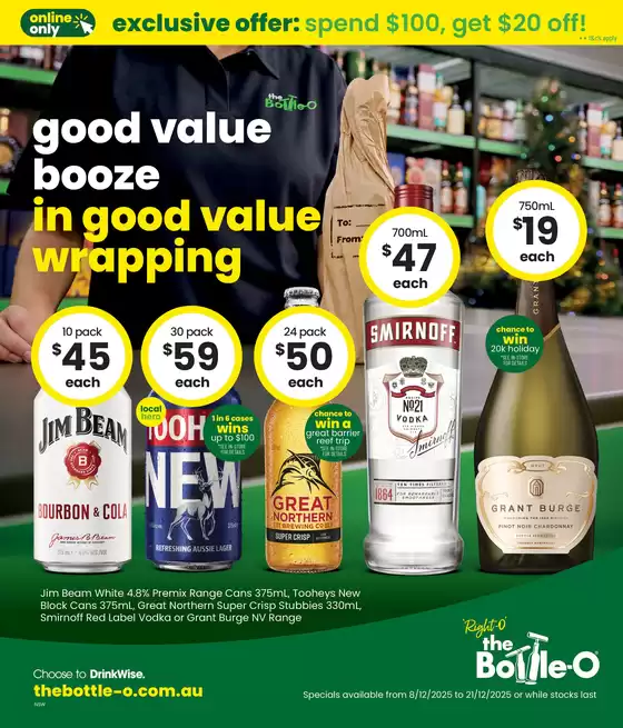 The Bottle-O catalogue in Adelaide SA | Good Value Booze, In Good Value Wrapping 08/12 | 2025-12-08T00:00:00.000Z - 2025-12-21T00:00:00.000Z