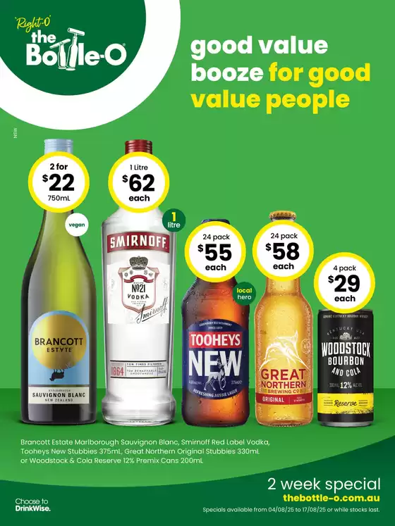 The Bottle-O catalogue in Mount Gambier SA | Good Value Booze, For a Good Value People. 04/08 | 2025-08-04T00:00:00.000Z - 2025-08-17T00:00:00.000Z