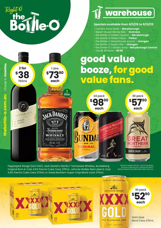 Good Value Booze, For Good Value Fans. QLD 08/09