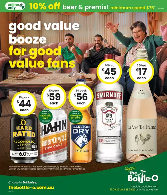 Good Value Booze, For Good Value Fans. 15/09