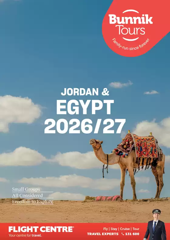 Flight Centre catalogue in Gisborne VIC | Bunnik Tours Jordan & Egypt 2026-2027 | 2025-09-18T00:00:00.000Z - 2027-12-31T00:00:00.000Z