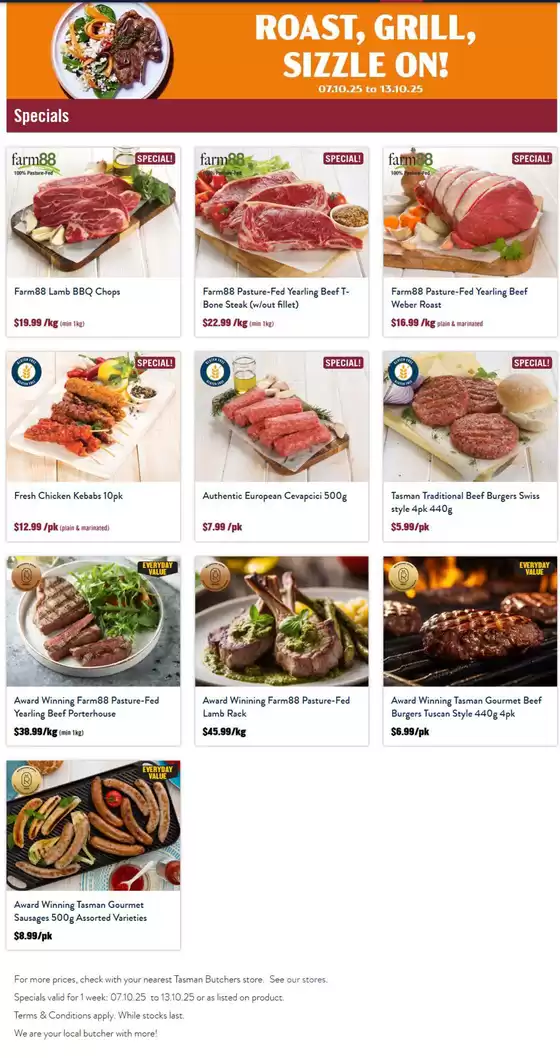 Tasman Butchers catalogue in Clarendon SA | Roast, Grill, Sizzle On! | 2025-10-07T00:00:00.000Z - 2025-10-13T00:00:00.000Z