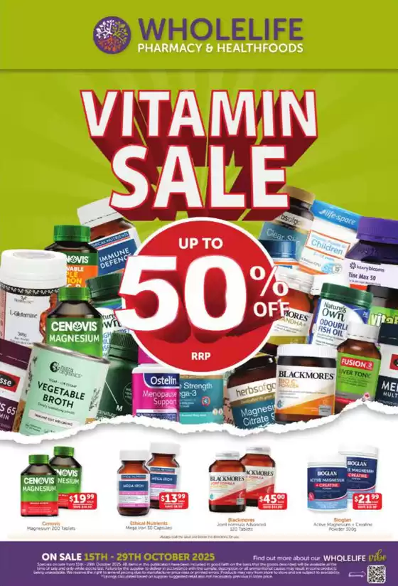 WHOLEHEALTH catalogue in Brisbane QLD | Vitamin Sale Up To 50% Off | 2025-10-15T00:00:00.000Z - 2025-10-29T00:00:00.000Z