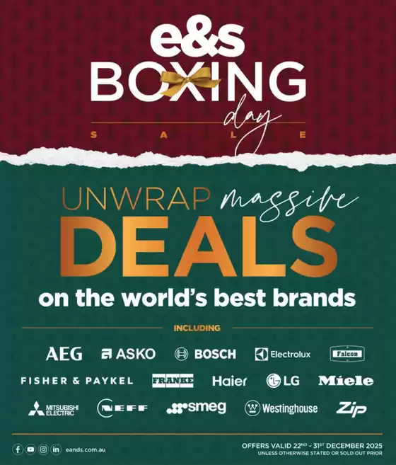 E&S catalogue | Boxing Day Sale | 2025-12-22T00:00:00.000Z - 2025-12-31T00:00:00.000Z