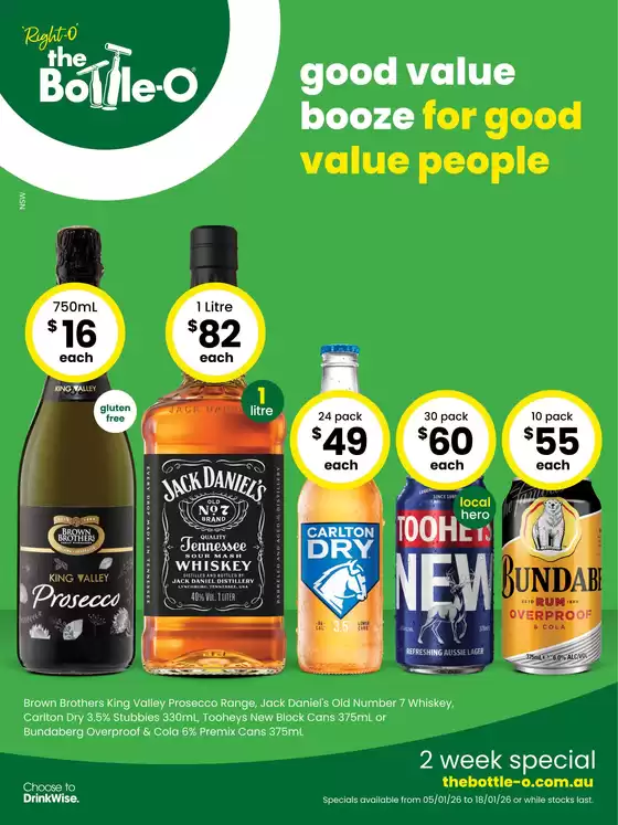 The Bottle-O catalogue in Maroondah VIC | Good Value Booze, For Good Value People. 05/01 | 2026-01-05T00:00:00.000Z - 2026-01-18T00:00:00.000Z