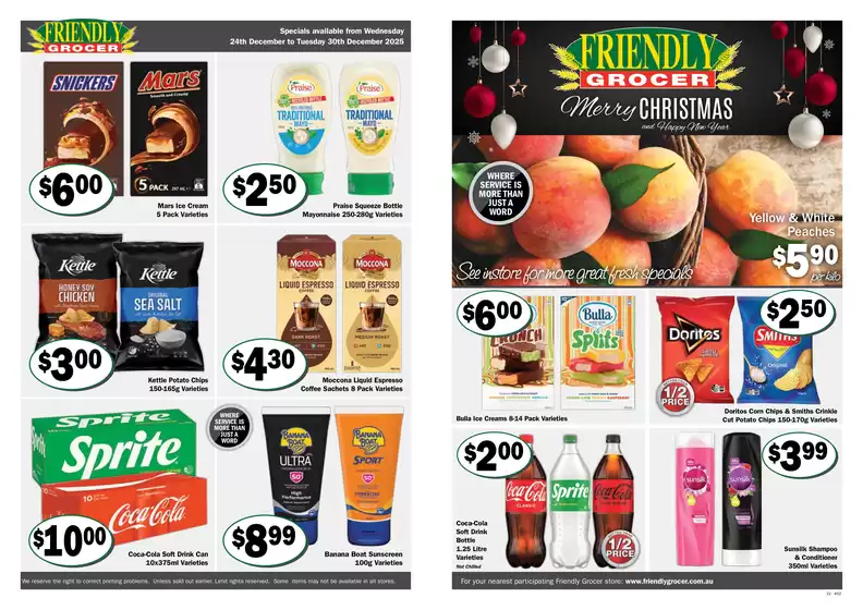 Friendly Grocer catalogue in Adelaide SA | Friendly Grocer catalogue specials | 2025-12-24T00:00:00.000Z - 2025-12-30T00:00:00.000Z