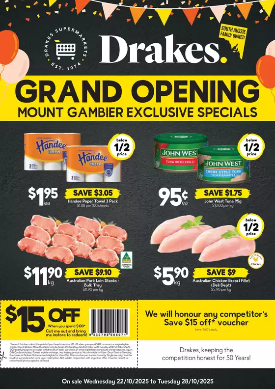 Drakes catalogue | Specials available in Mount Gambier | 2025-10-22T00:00:00.000Z - 2025-11-05T00:00:00.000Z