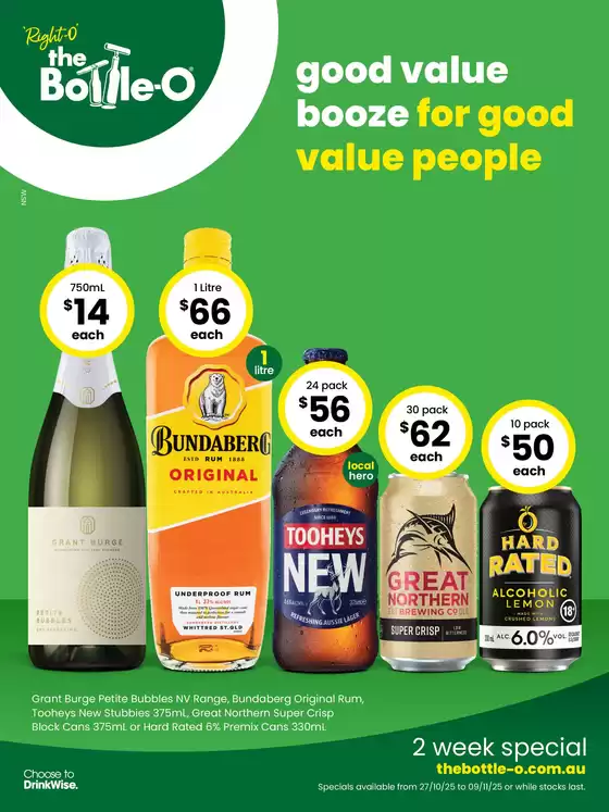 The Bottle-O catalogue | Good Value Booze, For Good Value People. 27/10 | 2025-10-27T00:00:00.000Z - 2025-11-09T00:00:00.000Z