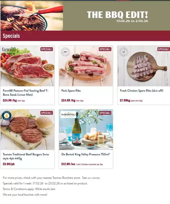Tasman Butchers catalogue in Traralgon VIC | The BBQ Edit! | 2026-02-17T00:00:00.000Z - 2026-02-23T00:00:00.000Z