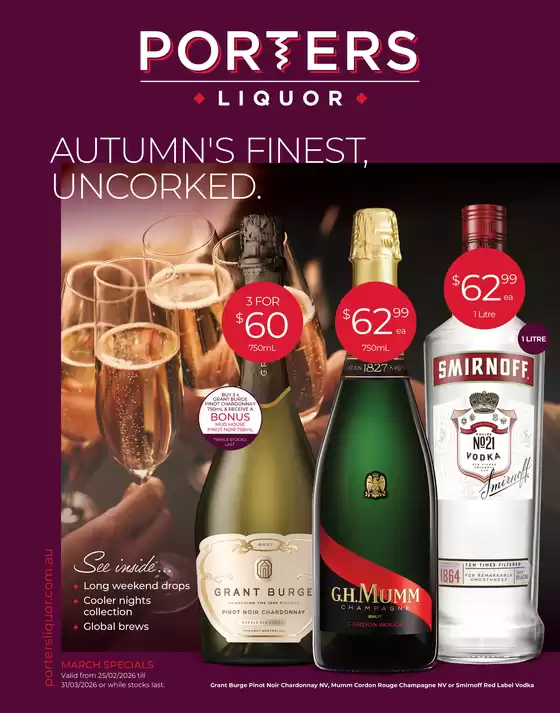 Porters catalogue in Brisbane QLD | Autumn’s Finest, Uncorked | 2026-02-25T00:00:00.000Z - 2026-03-31T00:00:00.000Z