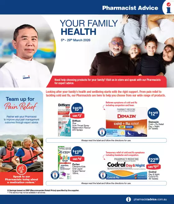 Pharmacist Advice catalogue | Your Family Health | 2026-03-05T00:00:00.000Z - 2026-03-29T00:00:00.000Z