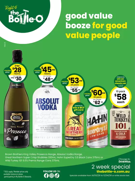 The Bottle-O catalogue in Knox VIC | Good Value Booze, For Good Value People. 30/03 | 2026-03-30T00:00:00.000Z - 2026-04-12T00:00:00.000Z