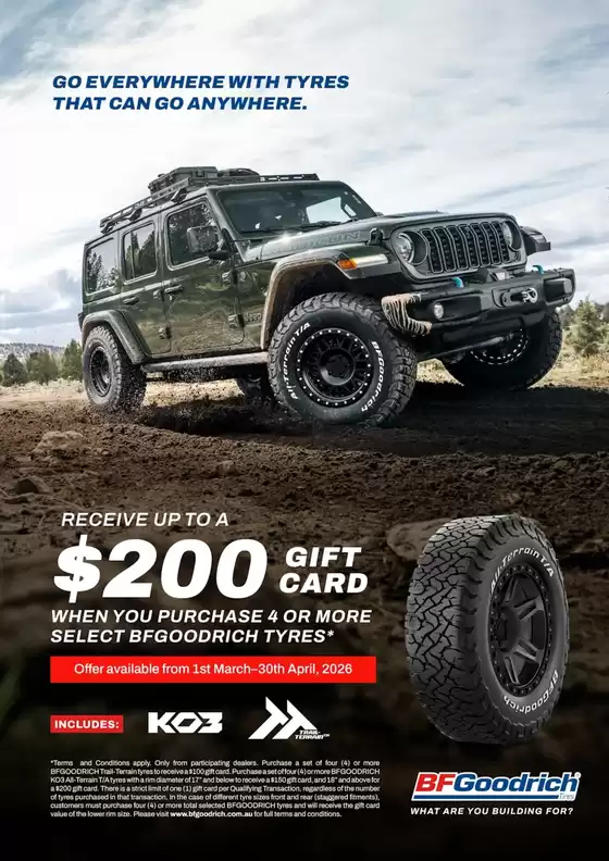 Tyrepower catalogue in Perth WA | BFGoodrich 200 Gift Card Promotion | 2026-03-01T00:00:00.000Z - 2026-04-30T00:00:00.000Z
