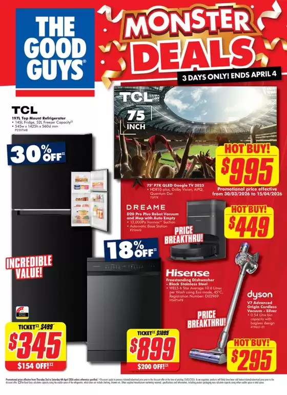 The Good Guys catalogue in | Monster Deals | 2026-04-02T00:00:00.000Z - 2026-04-04T00:00:00.000Z