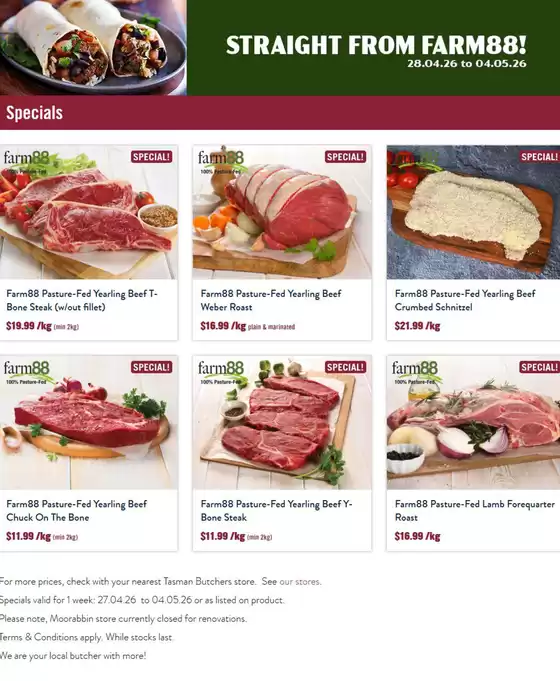 Tasman Butchers catalogue in Sunbury VIC | Straight From Farm88! | 2026-04-28T00:00:00.000Z - 2026-05-04T00:00:00.000Z