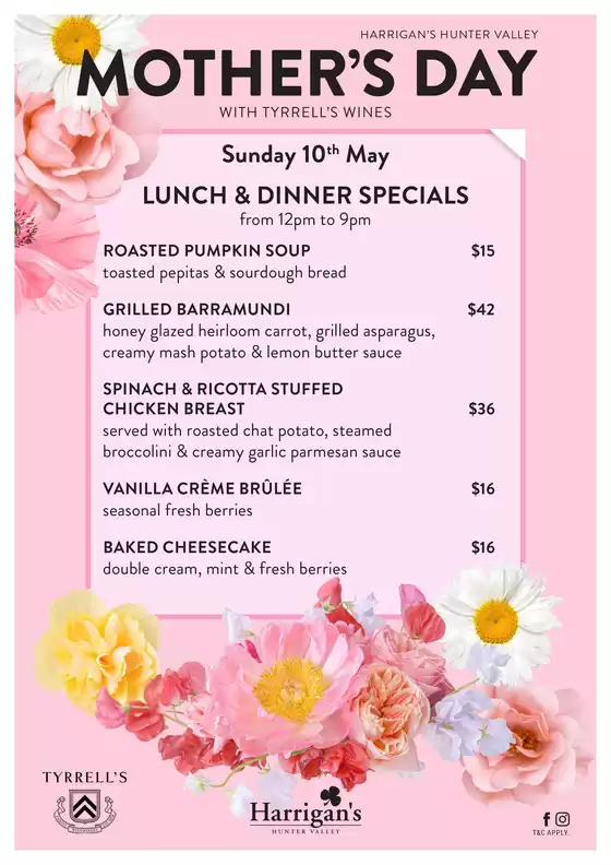 Harrigan’s Irish Pub catalogue | Mother's Day Lunch & Dinner Specials | 2026-05-10T00:00:00.000Z - 2026-05-10T00:00:00.000Z