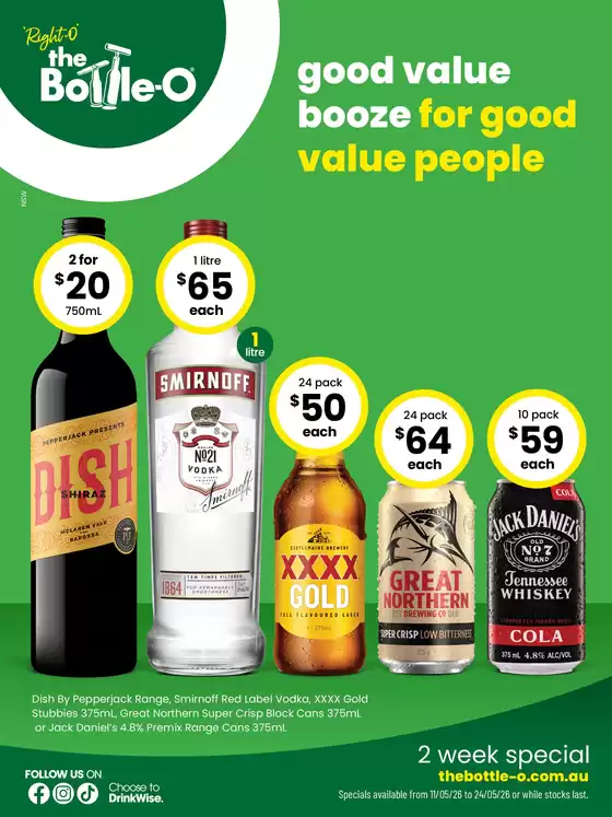 The Bottle-O catalogue in Gold Coast QLD | Good Value Booze, For Good Value People. 11/05 | 2026-05-11T00:00:00.000Z - 2026-05-24T00:00:00.000Z