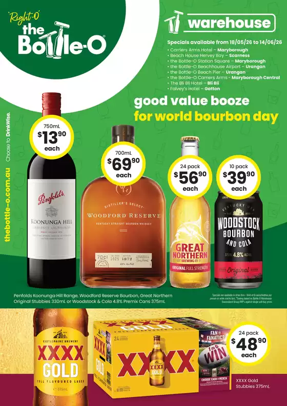 The Bottle-O catalogue | Good Value Booze, For Good Value People QLD 18/05 | 2026-05-18T00:00:00.000Z - 2026-06-14T00:00:00.000Z