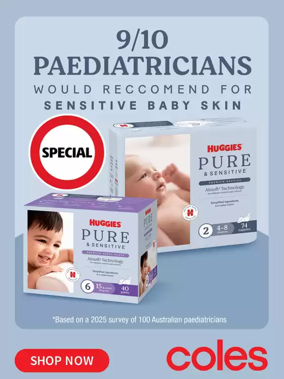 Coles catalogue | Huggies Pure and Sensitive nappies | 2026-05-13T00:00:00.000Z - 2026-05-19T00:00:00.000Z