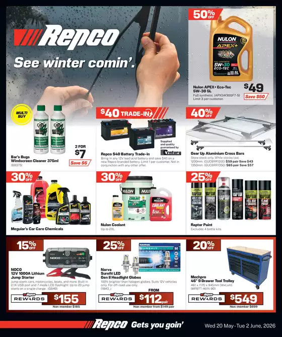 Repco catalogue in Boyne Island QLD | See Winter Commin' . | 2026-05-20T00:00:00.000Z - 2026-06-02T00:00:00.000Z