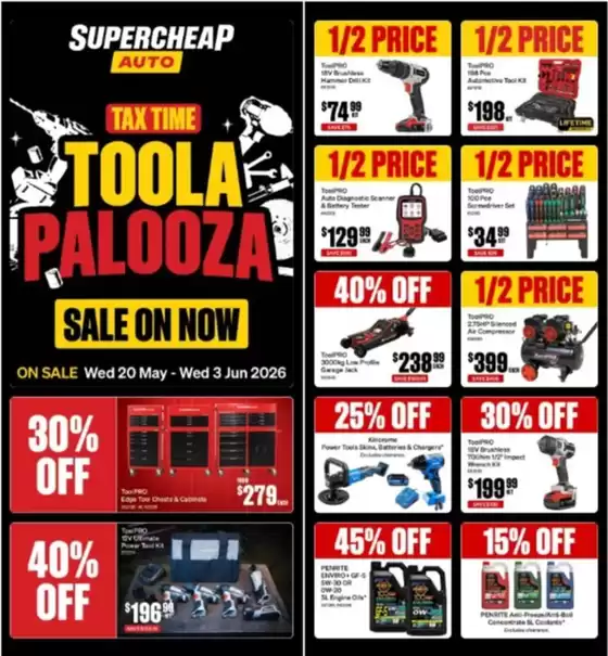 Supercheap Auto catalogue | Tax Time Toola Palooza Sale | 2026-05-20T00:00:00.000Z - 2026-06-03T00:00:00.000Z