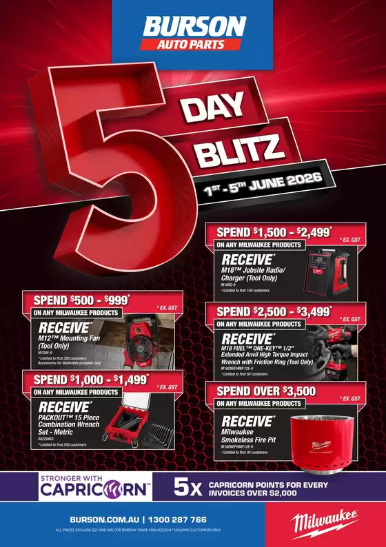 Burson Auto Parts catalogue in Wilberforce NSW | Milwaukee 5 Day Blitz Catalogue | 2026-06-01T00:00:00.000Z - 2026-06-05T00:00:00.000Z