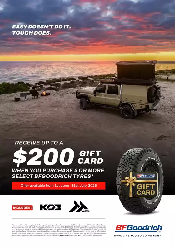 Tyrepower catalogue in Sydney NSW | BFGoodrich 200 Gift Card Promotion | 2026-06-01T00:00:00.000Z - 2026-07-31T00:00:00.000Z