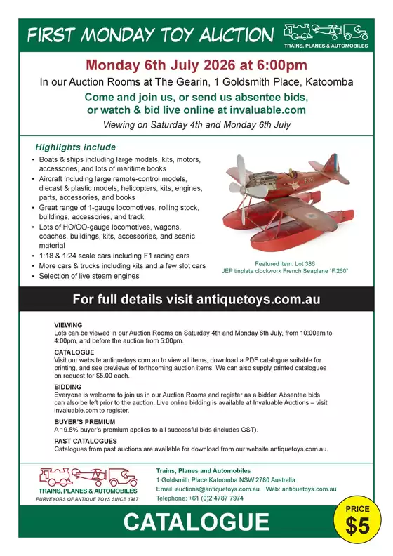 Hotel Gearin catalogue in Nana Glen NSW | First Monday Toy Auction | 2026-07-01T00:00:00.000Z - 2026-07-31T00:00:00.000Z