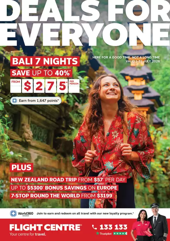 Flight Centre catalogue | Deals for Everyone July 2026 | 2026-07-01T00:00:00.000Z - 2026-07-31T00:00:00.000Z