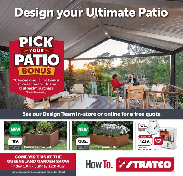 Stratco catalogue in Deeragun QLD | The Stratco Design Your Ultimate Patio - QLD | 2026-07-03T00:00:00.000Z - 2026-08-13T00:00:00.000Z