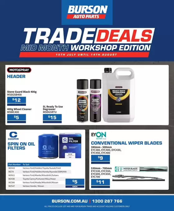 Burson Auto Parts catalogue in Traralgon VIC | Burson Auto Parts Mid Month Trade Deals July - August 2026 | 2026-07-15T00:00:00.000Z - 2026-08-14T00:00:00.000Z