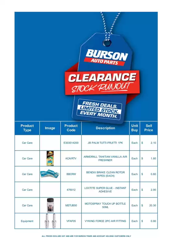 Burson Auto Parts catalogue | Burson Auto Parts Clearance List - July 2026 | 2026-07-16T00:00:00.000Z - 2026-07-30T00:00:00.000Z