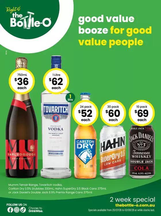 The Bottle-O catalogue in Ararat VIC | Good Value Booze, For Good Value People. 20/07 | 2026-07-20T00:00:00.000Z - 2026-08-02T00:00:00.000Z