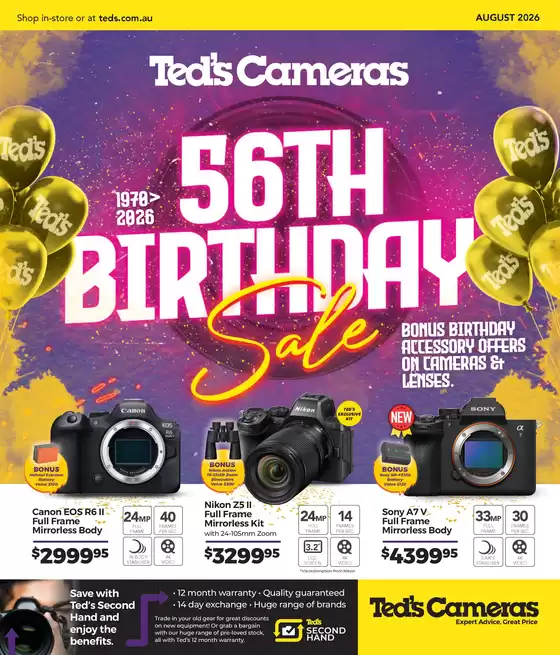 Ted's Cameras catalogue | 56th Birthday Sale | 2026-08-03T00:00:00.000Z - 2026-08-30T00:00:00.000Z