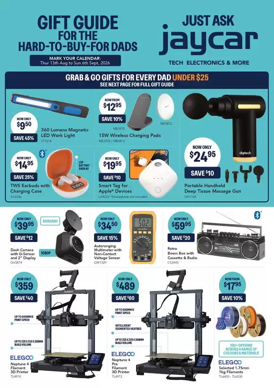 Jaycar Electronics catalogue | Gifts For Dad | 2026-08-24T00:00:00.000Z - 2026-09-06T00:00:00.000Z