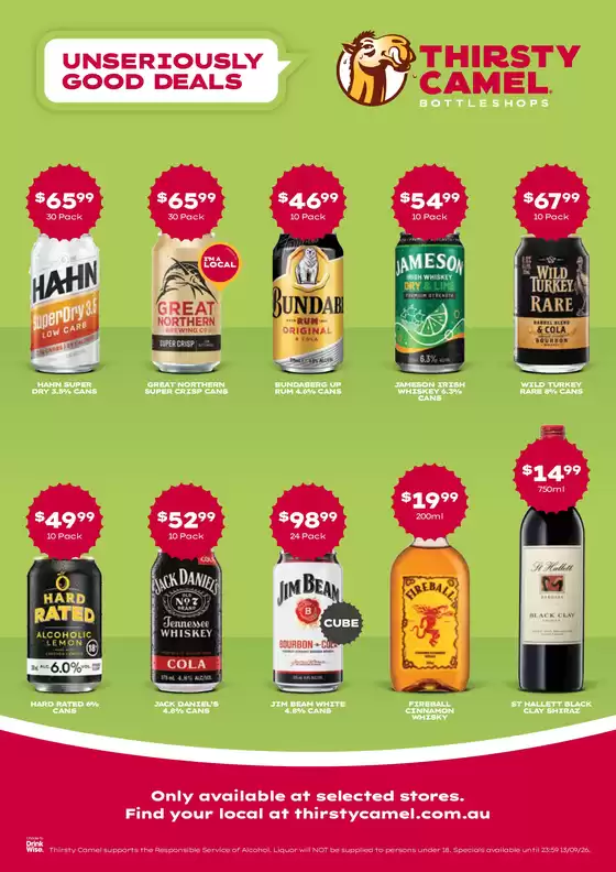 Thirsty Camel catalogue | Unseriously Good Deals - QLD 31/08 | 2026-08-31T00:00:00.000Z - 2026-09-13T00:00:00.000Z