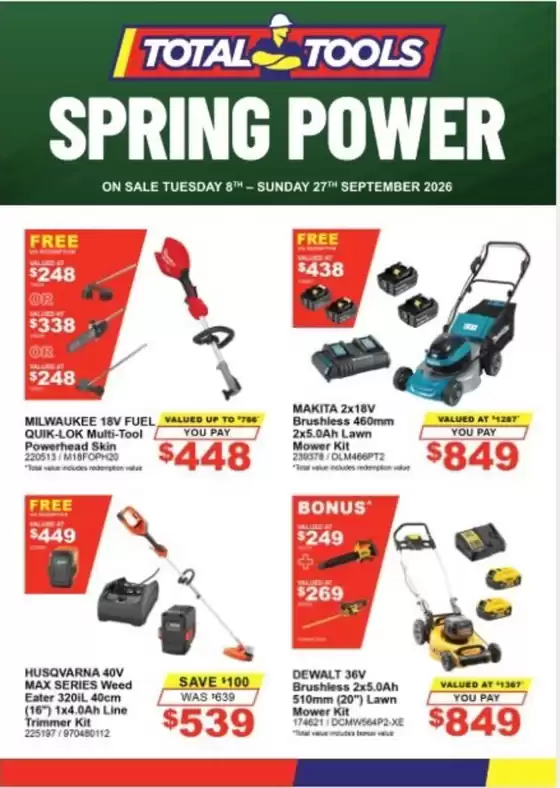 Total Tools catalogue in Meringandan QLD | Spring Power | 2026-09-08T00:00:00.000Z - 2026-09-27T00:00:00.000Z
