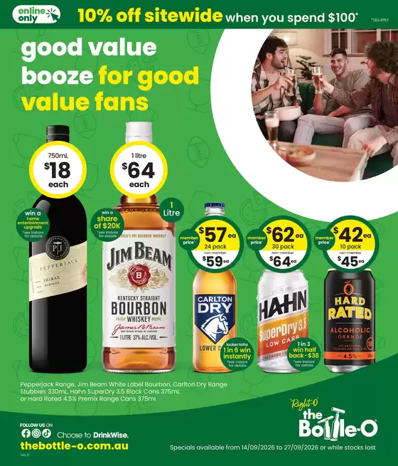 The Bottle-O catalogue | Good value booze for good value fans 14/09 | 2026-09-14T00:00:00.000Z - 2026-09-27T00:00:00.000Z