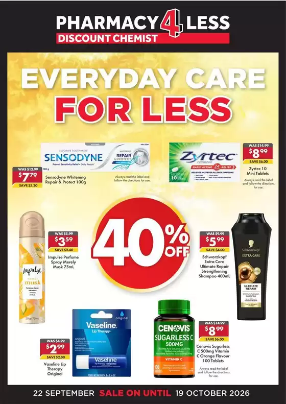 Pharmacy 4 Less catalogue | Everyday Care For Less | 2026-09-22T00:00:00.000Z - 2026-10-19T00:00:00.000Z