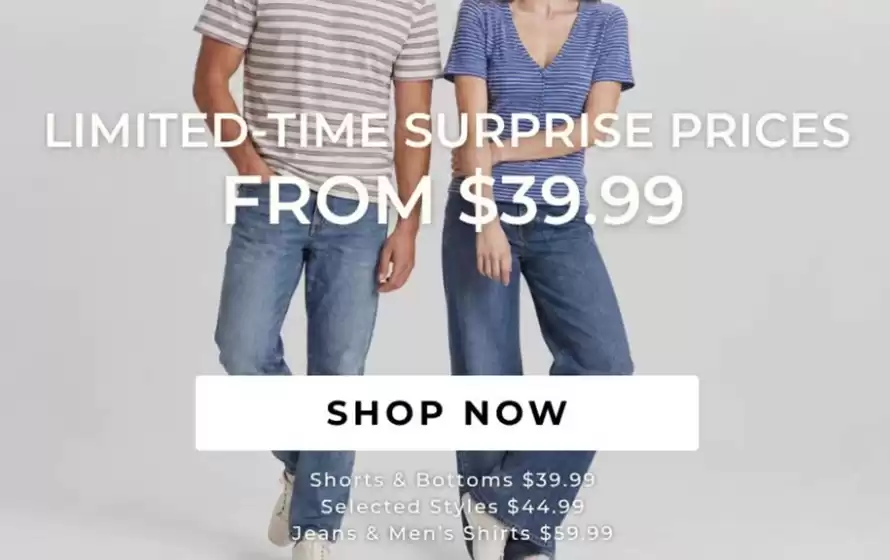 Jeanswest catalogue | Surprise Prices From $39.99 | 2026-09-24T00:00:00.000Z - 2026-10-11T00:00:00.000Z