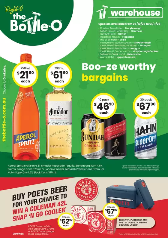 The Bottle-O catalogue | Good Value Booze, For Good Value People. QLD 05/10 | 2026-10-05T00:00:00.000Z - 2026-11-01T00:00:00.000Z