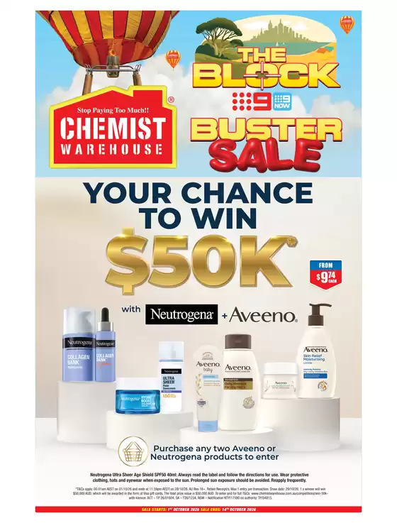Chemist Warehouse catalogue in Ardrossan SA | The Block Buster Sale | 2026-10-01T00:00:00.000Z - 2026-10-14T00:00:00.000Z