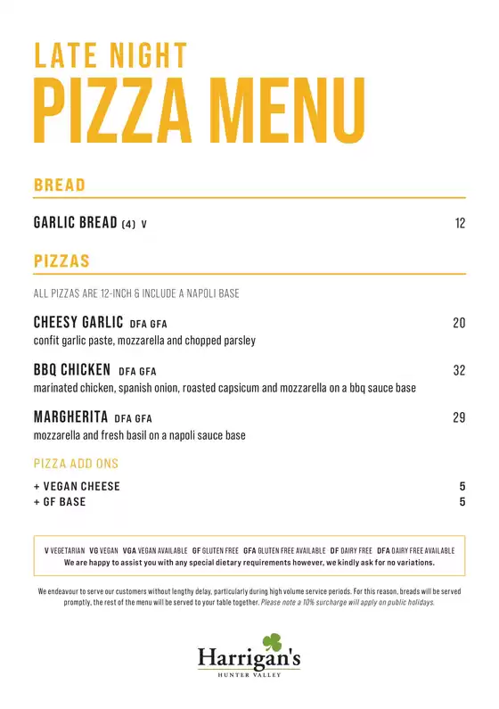 Harrigan’s Irish Pub catalogue | Late Night Pizza Specials Summer 2026 | 2026-10-02T00:00:00.000Z - 2026-10-31T00:00:00.000Z