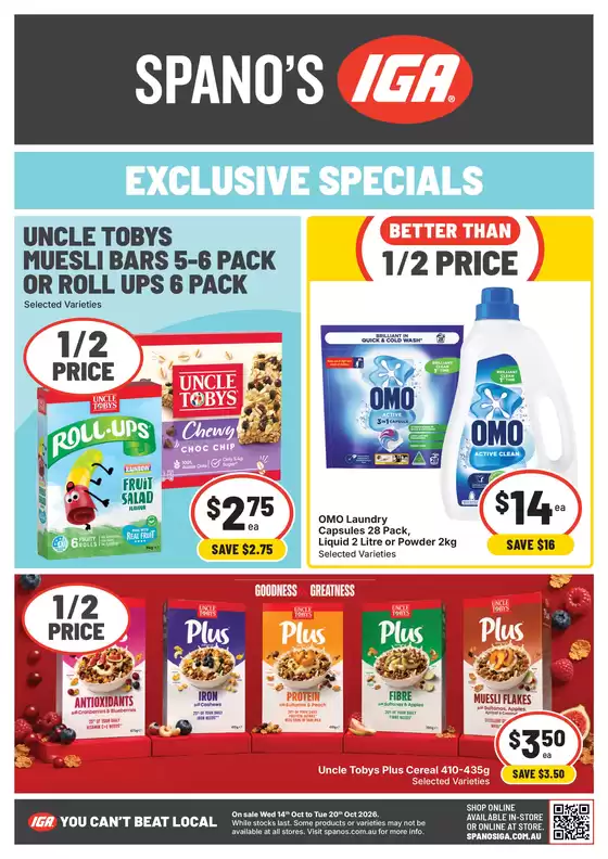 Spano’s IGA catalogue | Weekly Specials | 2026-10-14T00:00:00.000Z - 2026-10-20T00:00:00.000Z