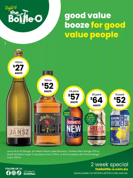 The Bottle-O catalogue in Lawrence NSW | Good value booze for good value people 26/10 | 2026-10-26T00:00:00.000Z - 2026-11-08T00:00:00.000Z