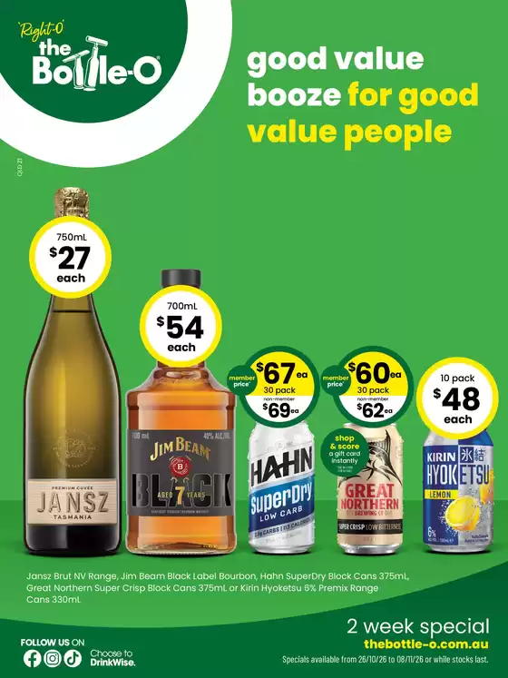 The Bottle-O catalogue in Yandina QLD | Good value booze for good value people 26/10 | 2026-10-26T00:00:00.000Z - 2026-11-08T00:00:00.000Z