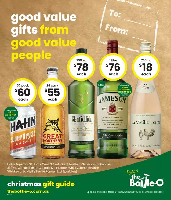 The Bottle-O catalogue in Rural View QLD | Good Value Gifts, For Good Value People. 27/10 | 2025-11-10T00:00:00.000Z - 2025-11-23T00:00:00.000Z