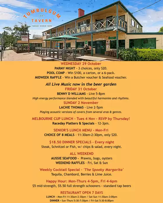 Tumbulgum Tavern catalogue | New Menu Just Released ! | 2025-11-05T00:00:00.000Z - 2025-11-30T00:00:00.000Z